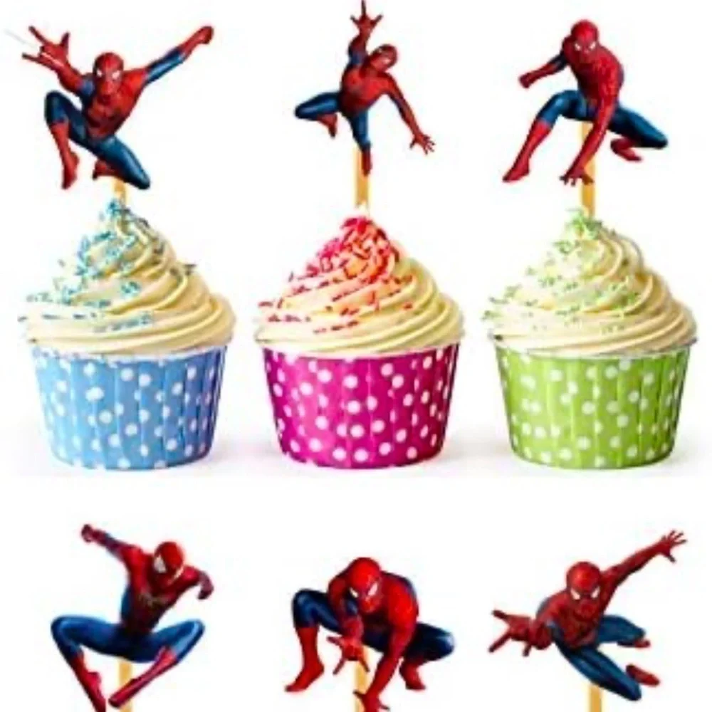 NEW 24x Hero Spider Cupcake Toppers – Strong Picks Happy Birthday Décor, CupcakE